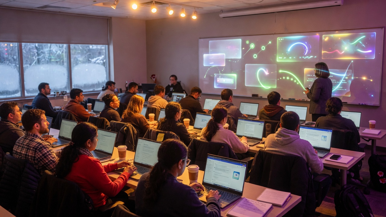 In-person AI training classroom in Canada with professionals learning practical AI tools
