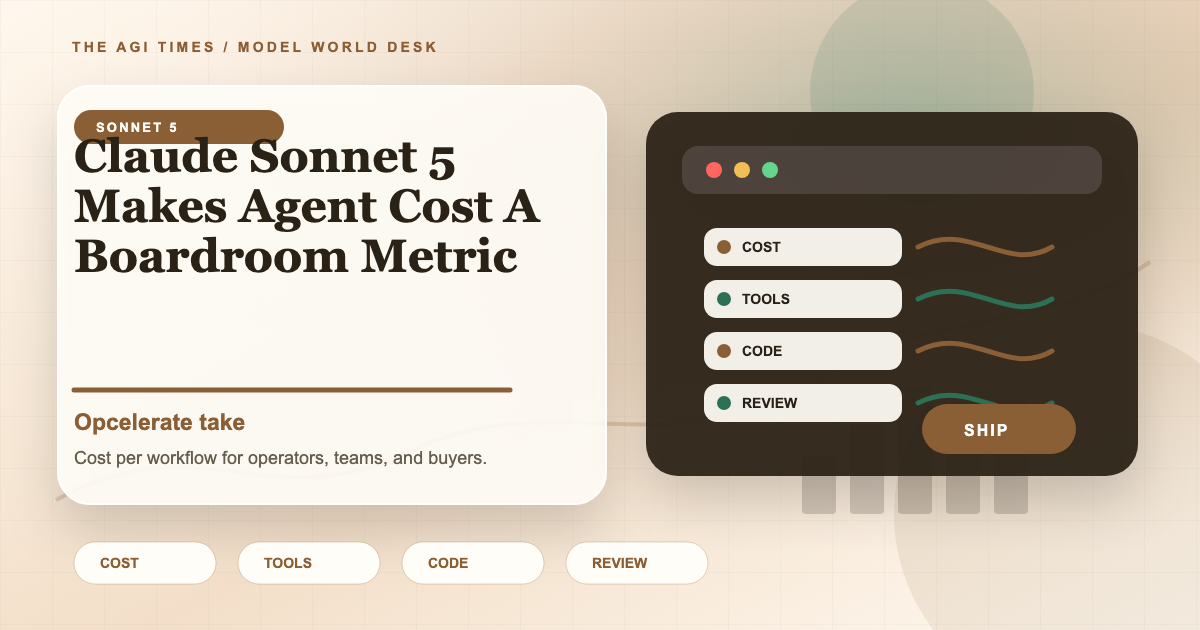 A warm business dashboard with coding tasks, browser tools, cost curves, and a boardroom approval meter.