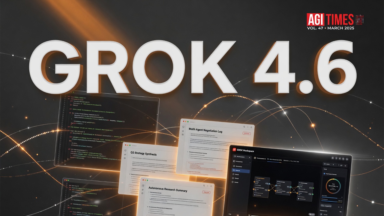 Grok 4.6 editorial still — full video on xAI news post
