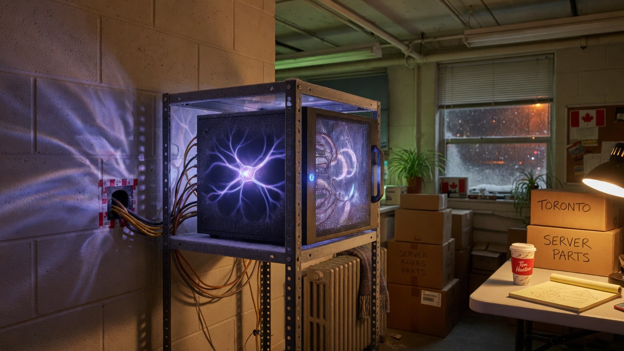Local AI server in Alberta business office editorial
