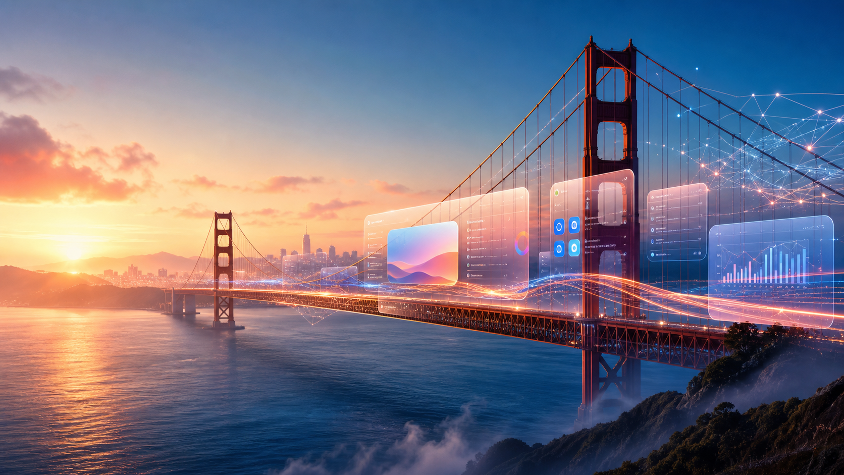 Golden Gate Bridge transformed into a premium AI workflow bridge for macOS Golden Gate coverage