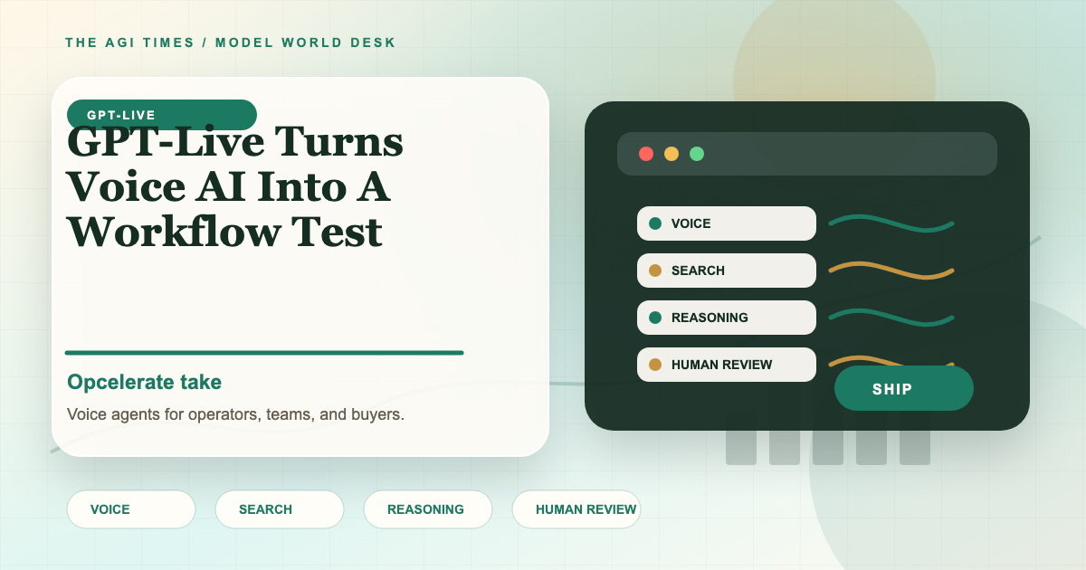 A bright editorial command room with live voice waves, source cards, a customer call lane, and a human review gate.