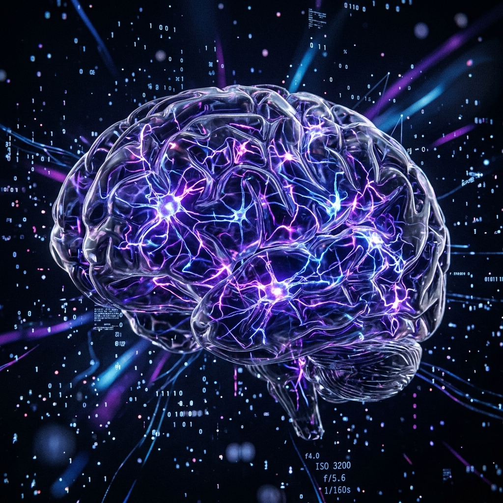 Glowing neural pathways AI brain scan