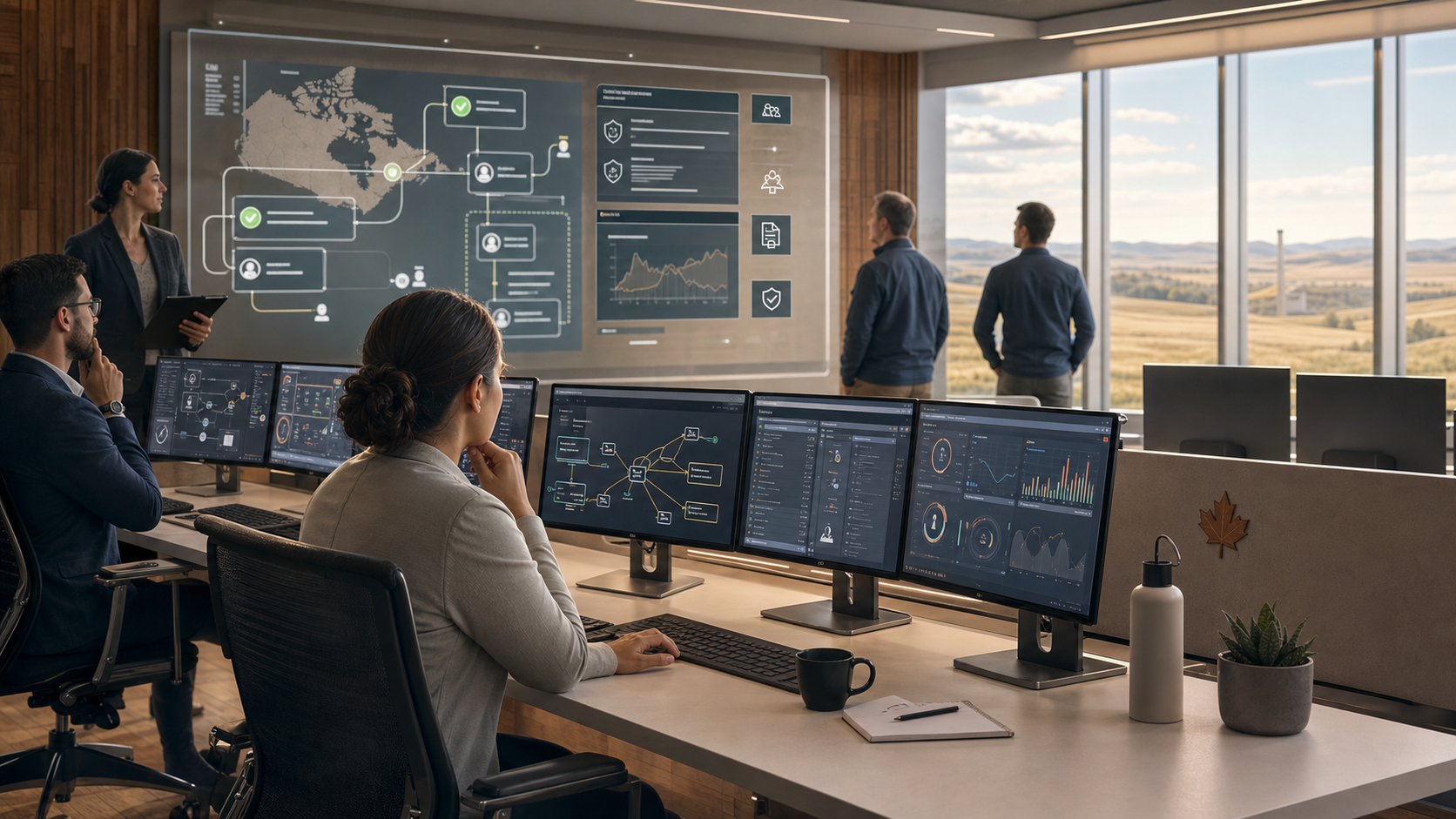 Canadian operations room supervising agentic AI workflows with audit trails and human checkpoints
