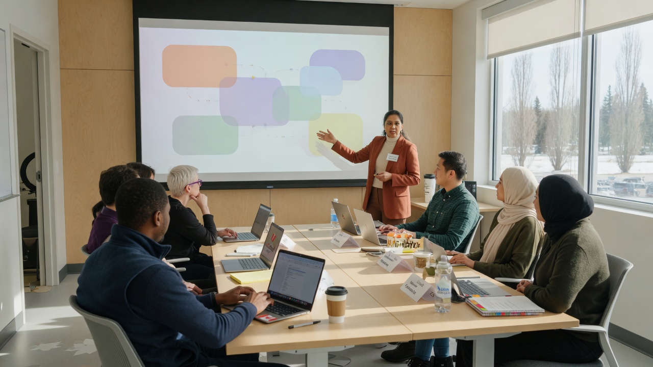 In-person AI training workshop with Canadian professionals learning ChatGPT and Copilot