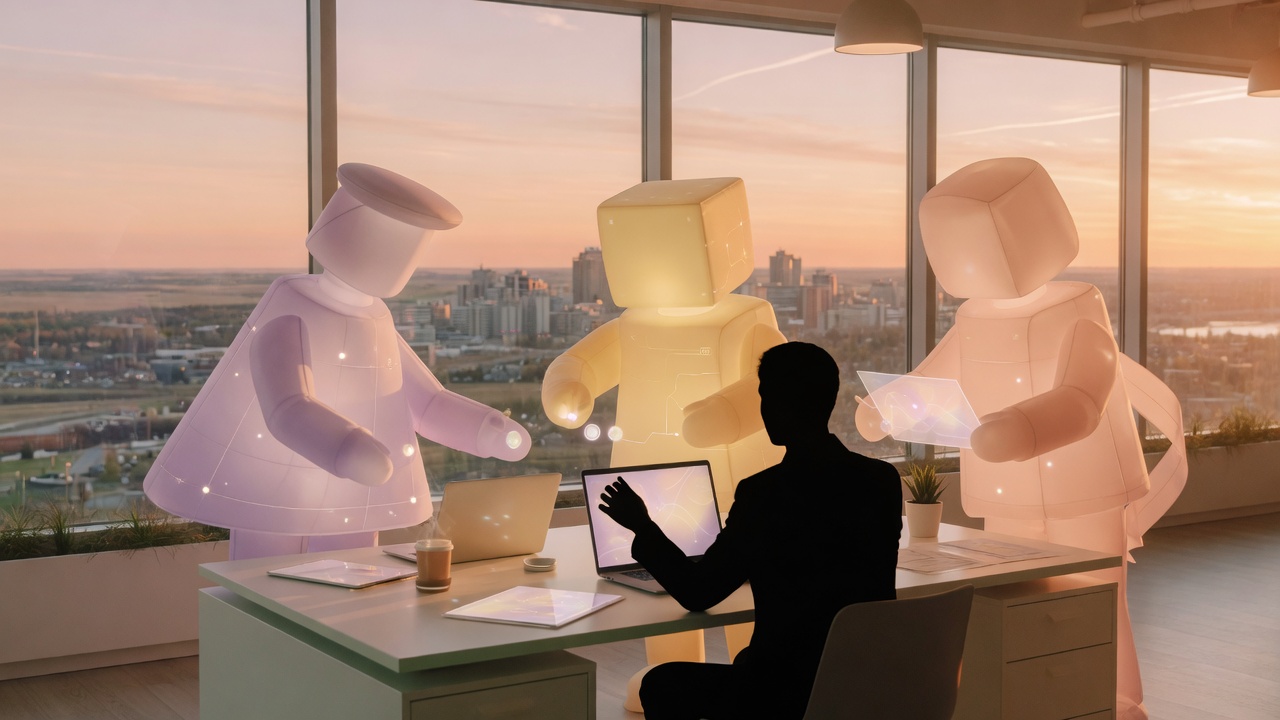 Human and AI agent collaboration in a modern Canadian office