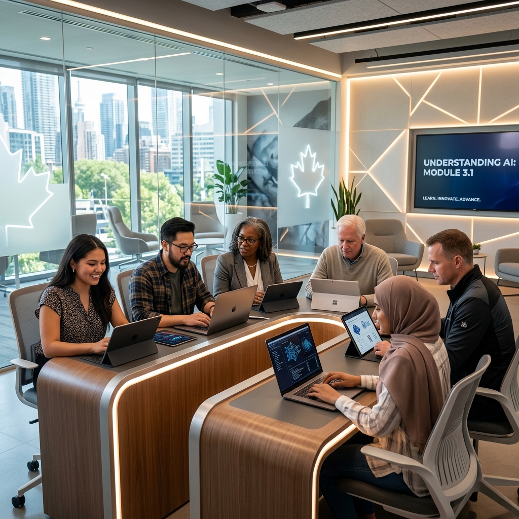 Canadians learning about AI in a modern environment