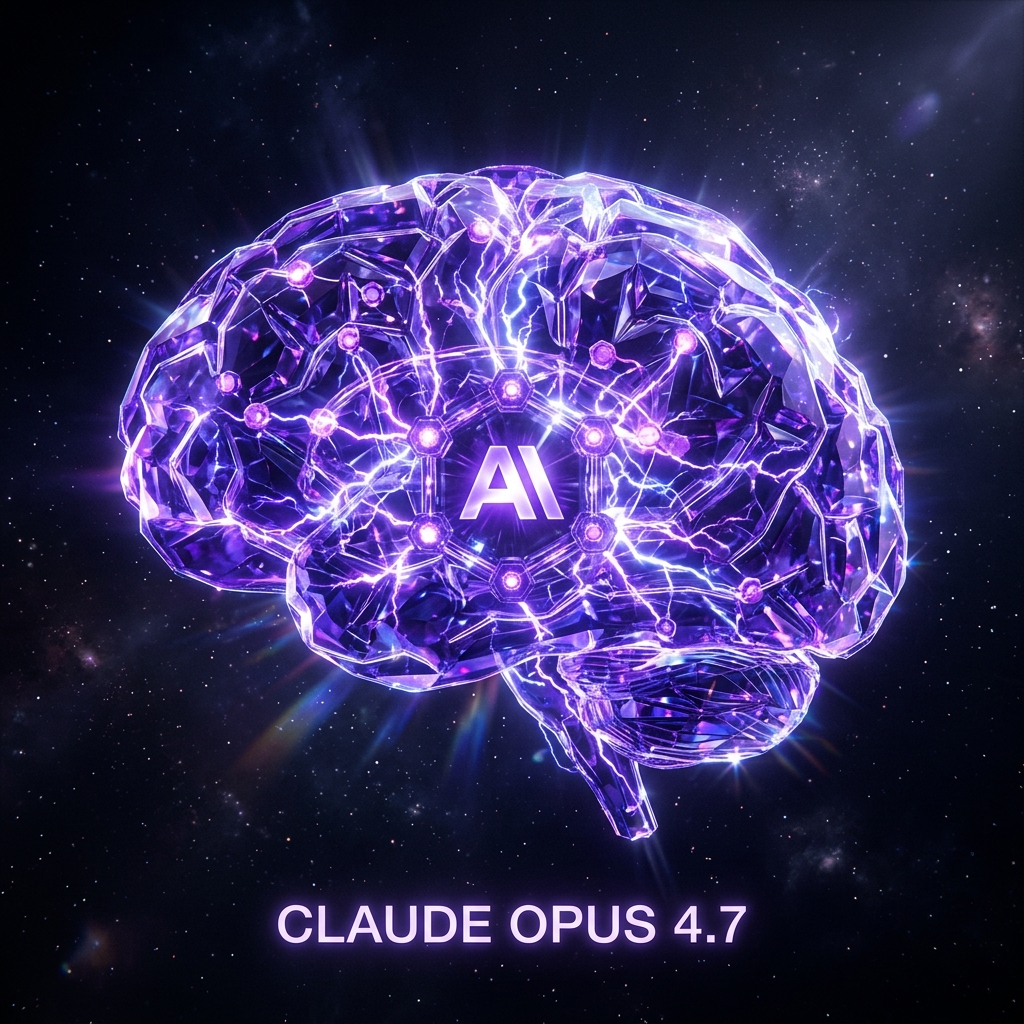 Claude Opus 4.7 — crystalline AI brain visualization