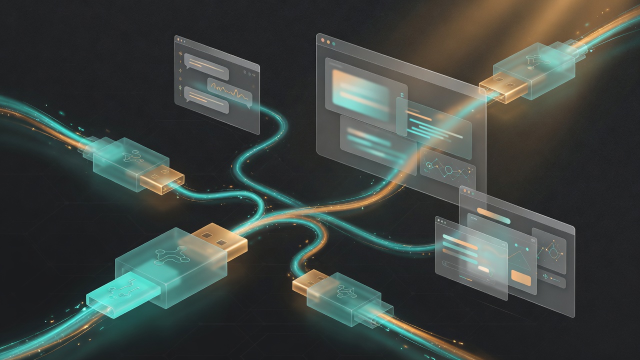 Abstract visualization of Model Context Protocol connectors for AI business tools