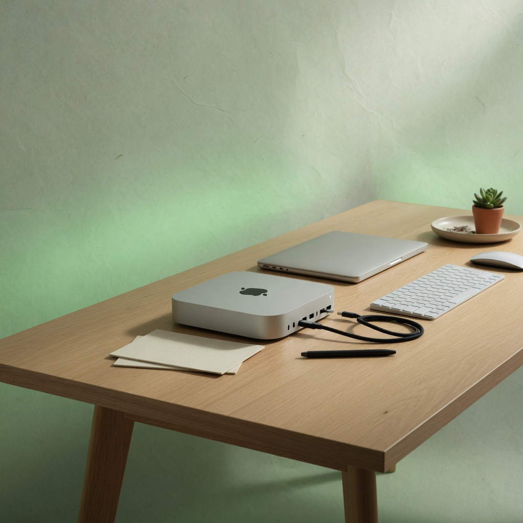 A compact computer set up for AI workflows on a desk