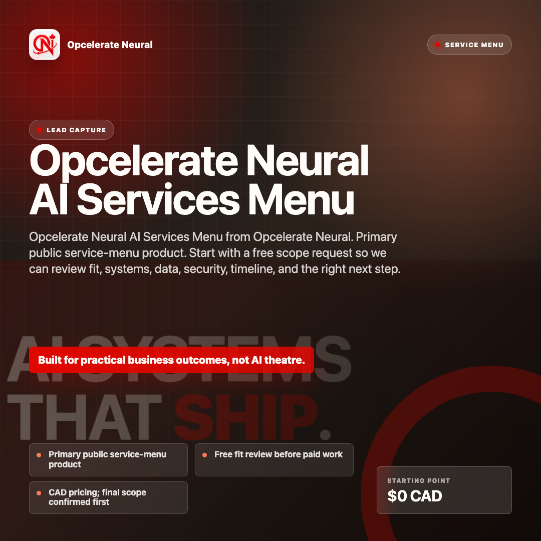Opcelerate Neural AI services menu
